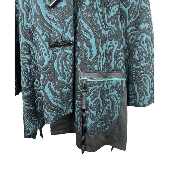 IC Connie Collection Teal Black Toggle Button Lagenlook Tapestry Jacket Sz Large - Picture 5 of 8